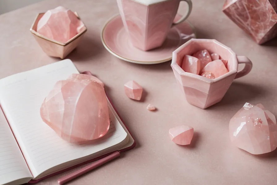 Close-up of polished rose quartz resting on open gridded notebook page