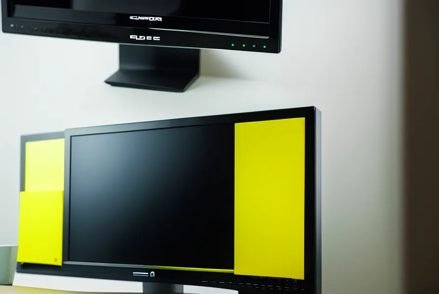 Neon yellow Post-it manifestation cue stuck to a monitor at a graphic designer's desk