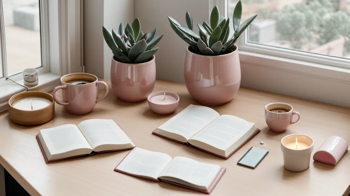 Manifestation journal and a cold coffee on an Austin kitchen table where I script to attract love