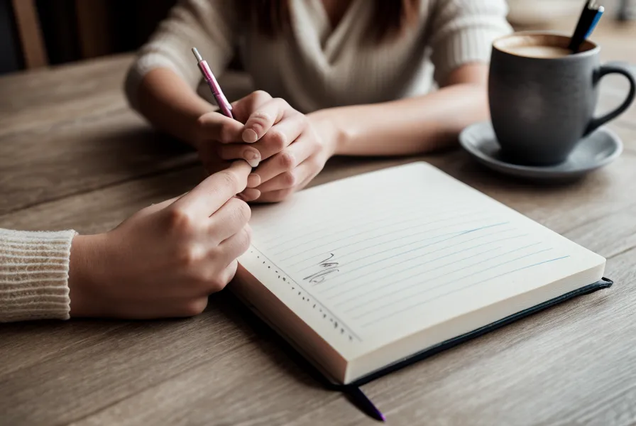 Handwriting the 369 manifestation method in a notebook at a South Congress coffee shop