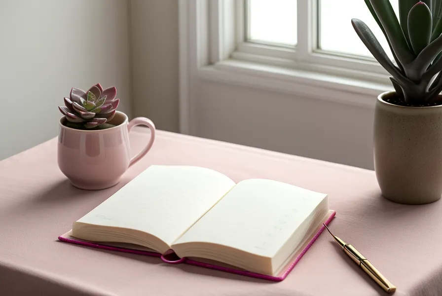 Manifestation practice notebook open beside a laptop showing a soulmate sketch on a home desk