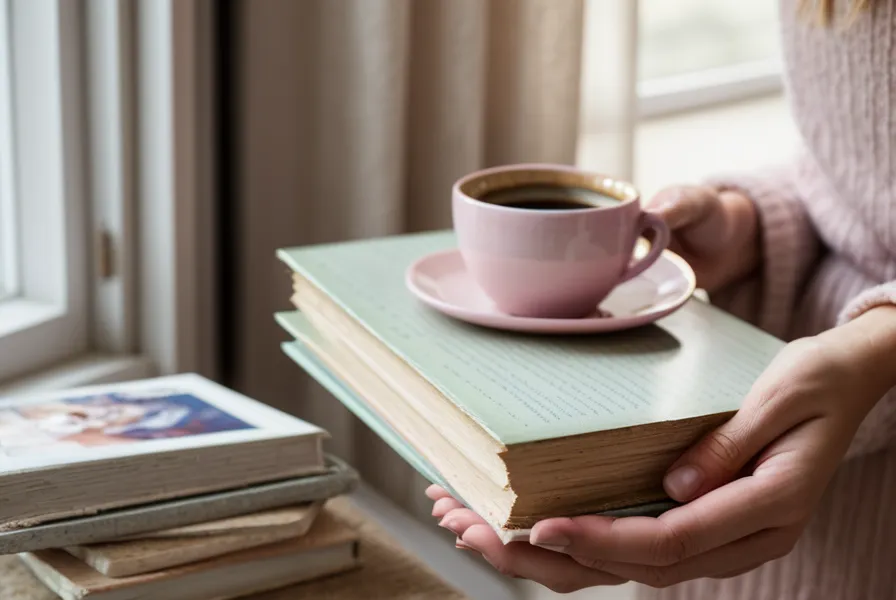 A manifestation book tucked under design magazines, part of a quiet breakup recovery routine