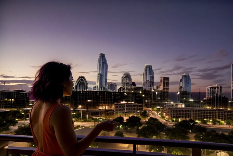 Woman in Austin watching the sunset while reflecting on her dating and love manifestation practice