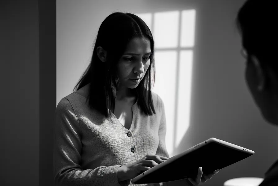 Looking at a soulmate visualization sketch on a tablet during a silent stretch of manifestation