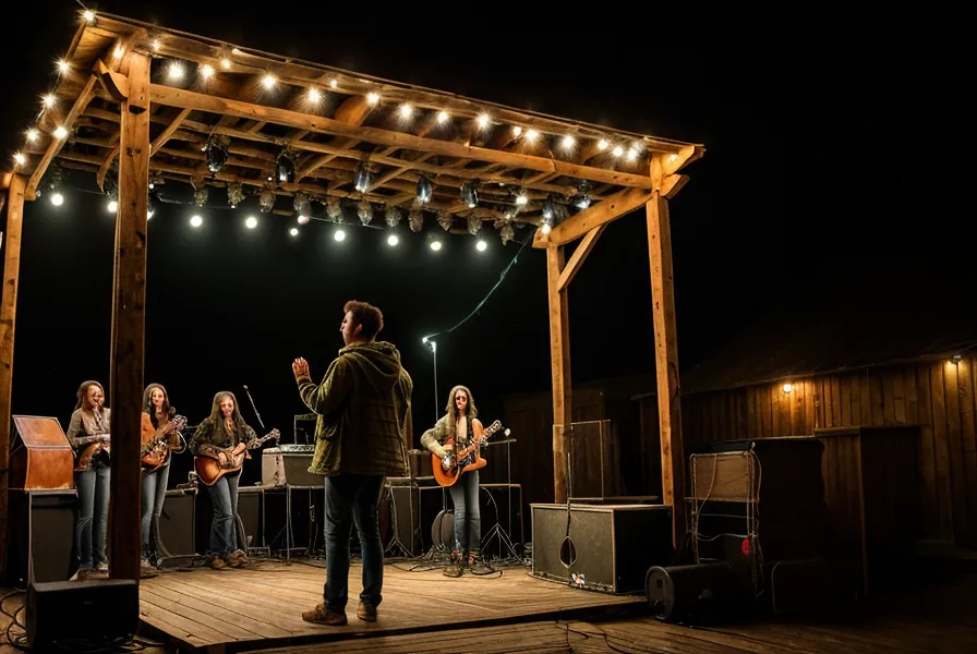 The outdoor bar at an Austin music venue at night, where dating in Austin meets a manifestation practice